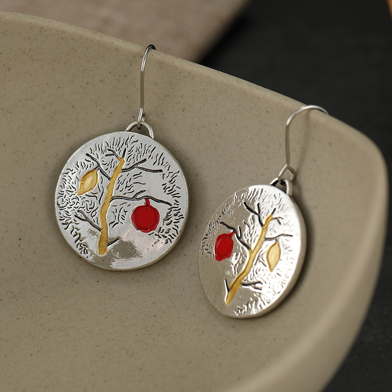 Exquisite Round Drop Earrings with Tree Patterns